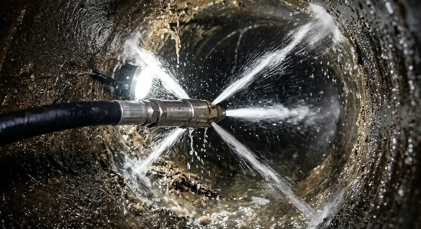 High-pressure hydro jetting nozzle cleaning sewer pipe for Sewer Line Relining in Deschutes River Woods